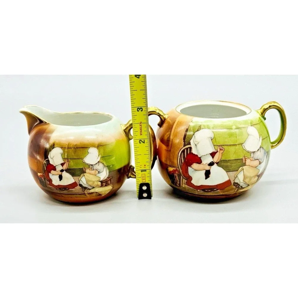 Royal Bayreuth Sunbonnet Babies Darning Sewing Child Sugar Bowl Creamer Set